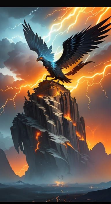 Ethereal Phoenix Soars Through Turbulent Stormy Skies