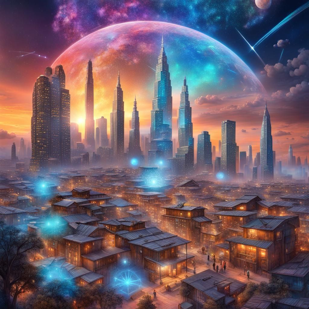 Hyperrealistic Fusion of Futuristic City and Ancient African...