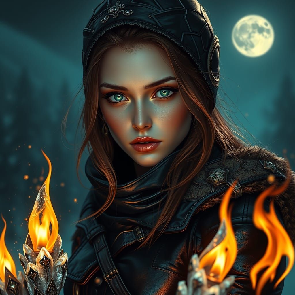 Rouge et Émeraude: Une Femme Forgeronne dans les Flammes