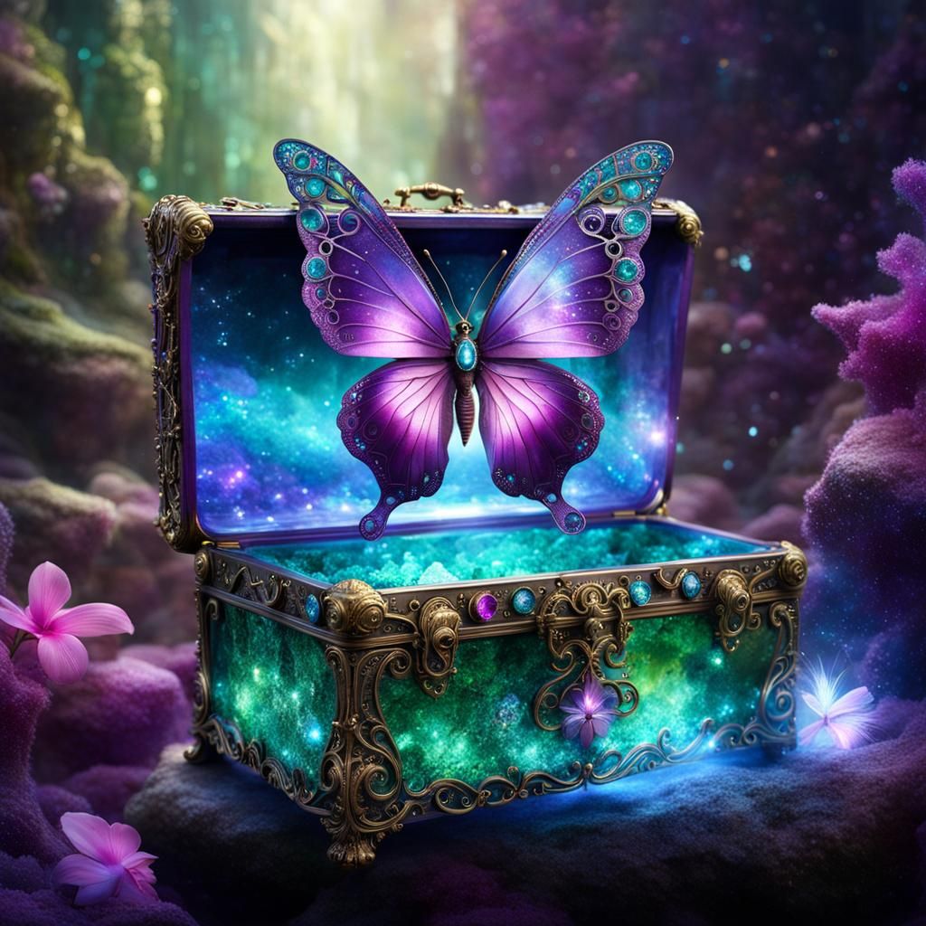 Epic Crystal Butterfly Steampunk Scene in a Dark Crystal Cav...