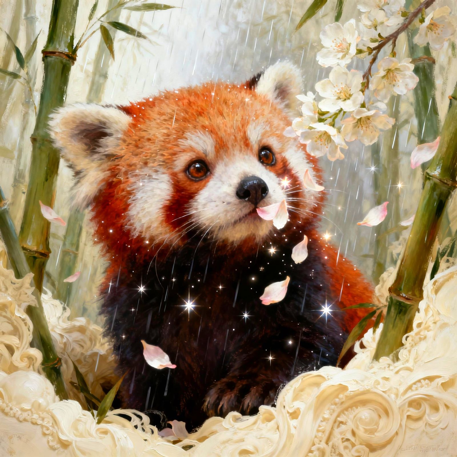 Adorable Baby Red Panda in Bamboo Forest Painting