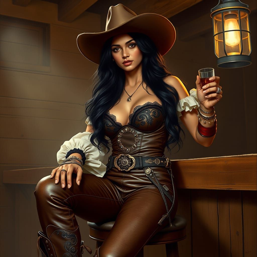 Sri Lankan Cowgirl in Romantic Western Realism Style