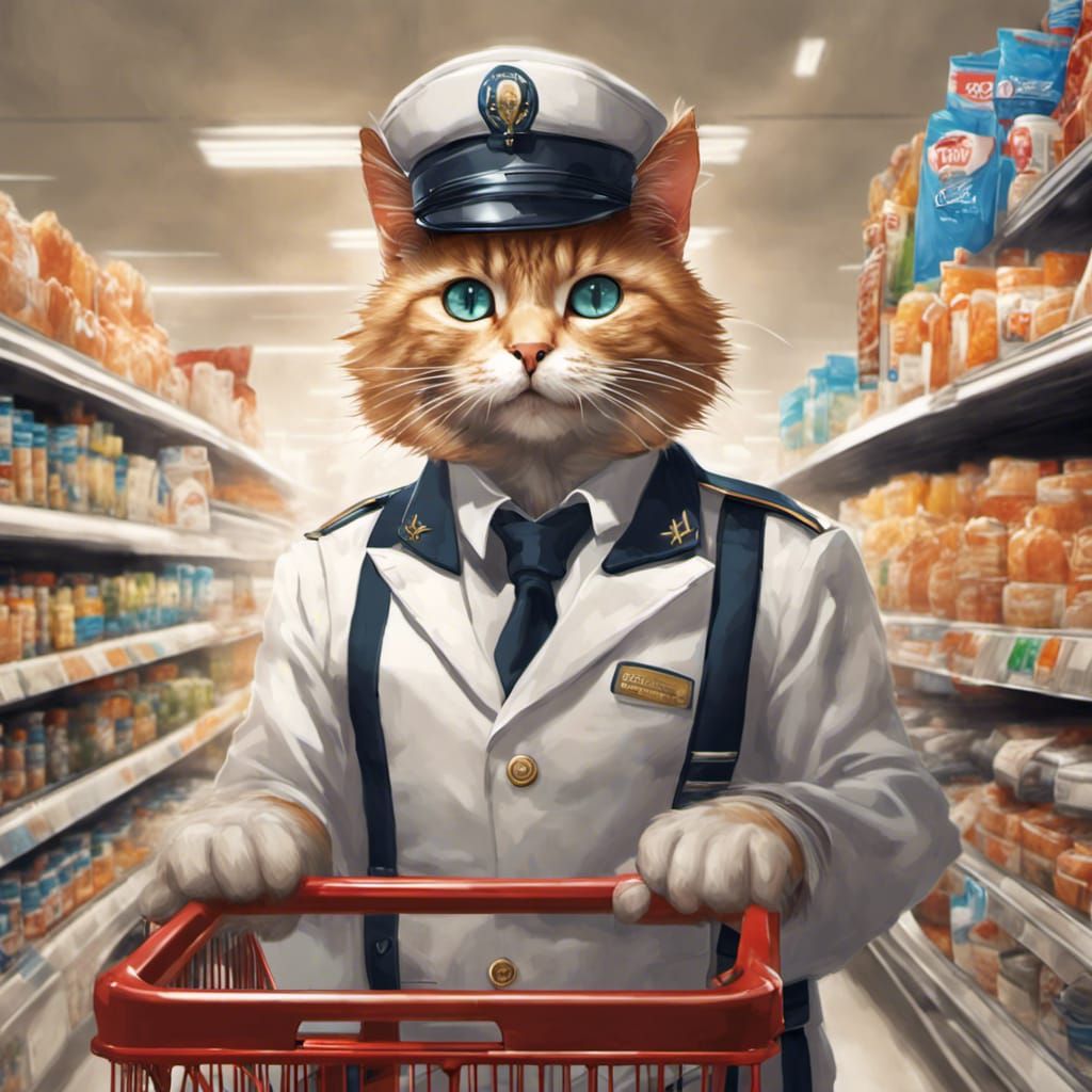 Elegant Feline Shopkeeper in a Splash of Color