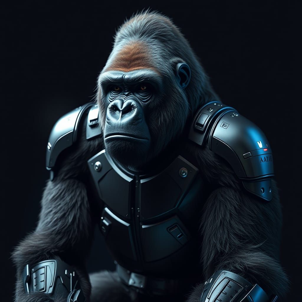 Cyber Gorilla: Futuristic Warrior in High-Tech Armor