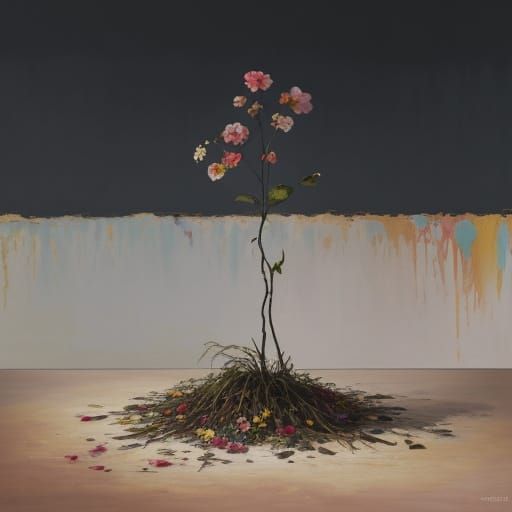 Withered Flower Gouache Painting in Impressionist Style