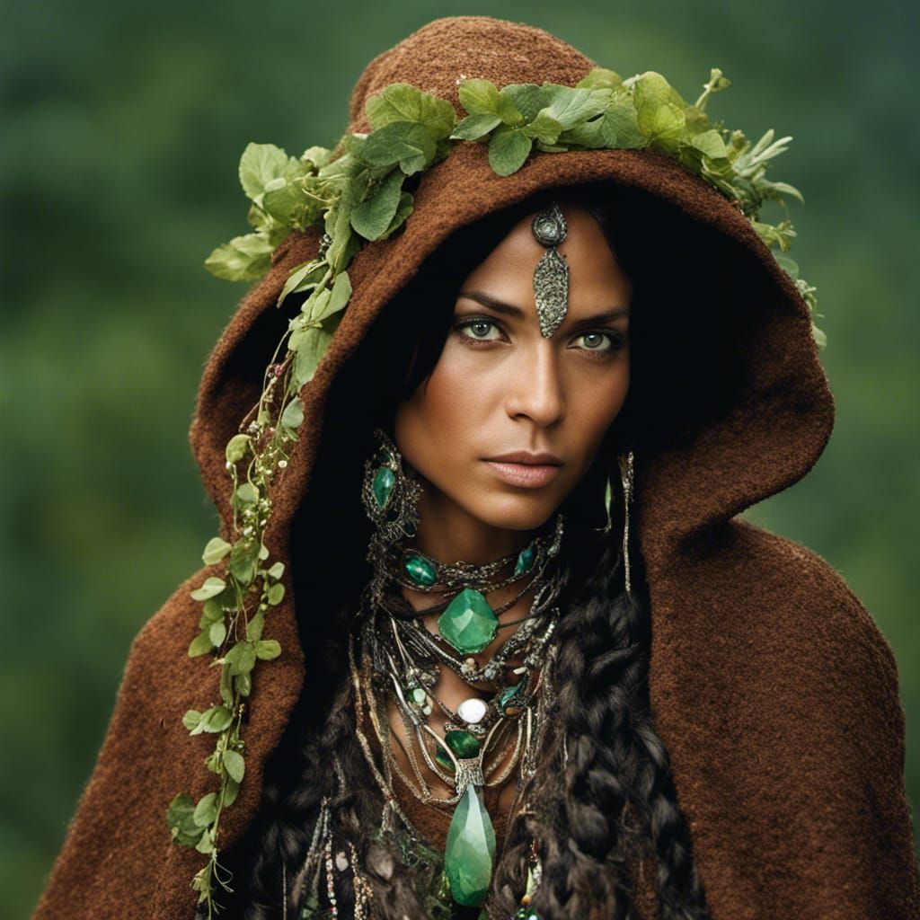 Earth Witch Close-Up Portrait in Vibrant Colors