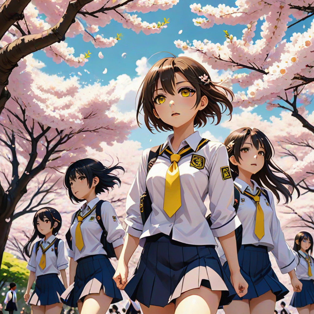 Japanese Students Stand Firm Under Vibrant Sakura Blossoms