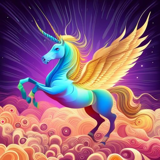 Vibrant Rainbow Pegasus Unicorn in Intricate Detail