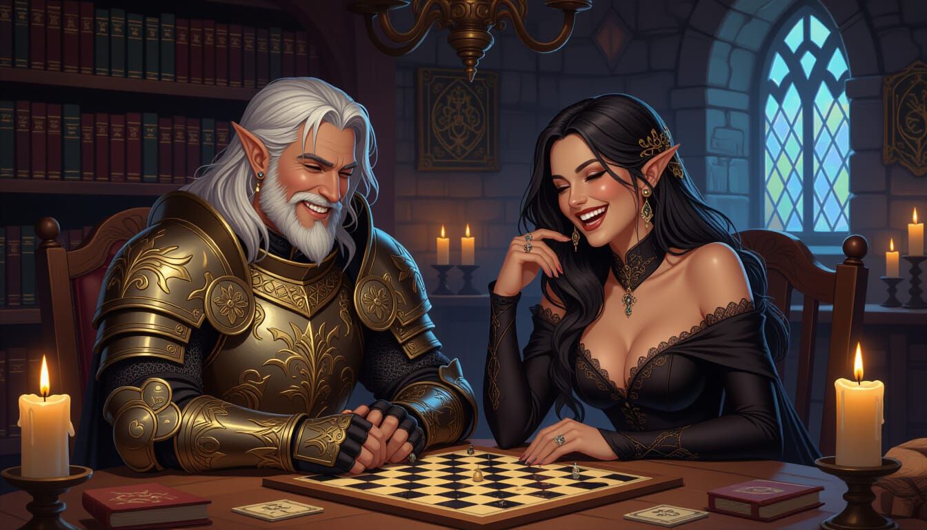 Paladin and Dark Enchantress Play Board Game