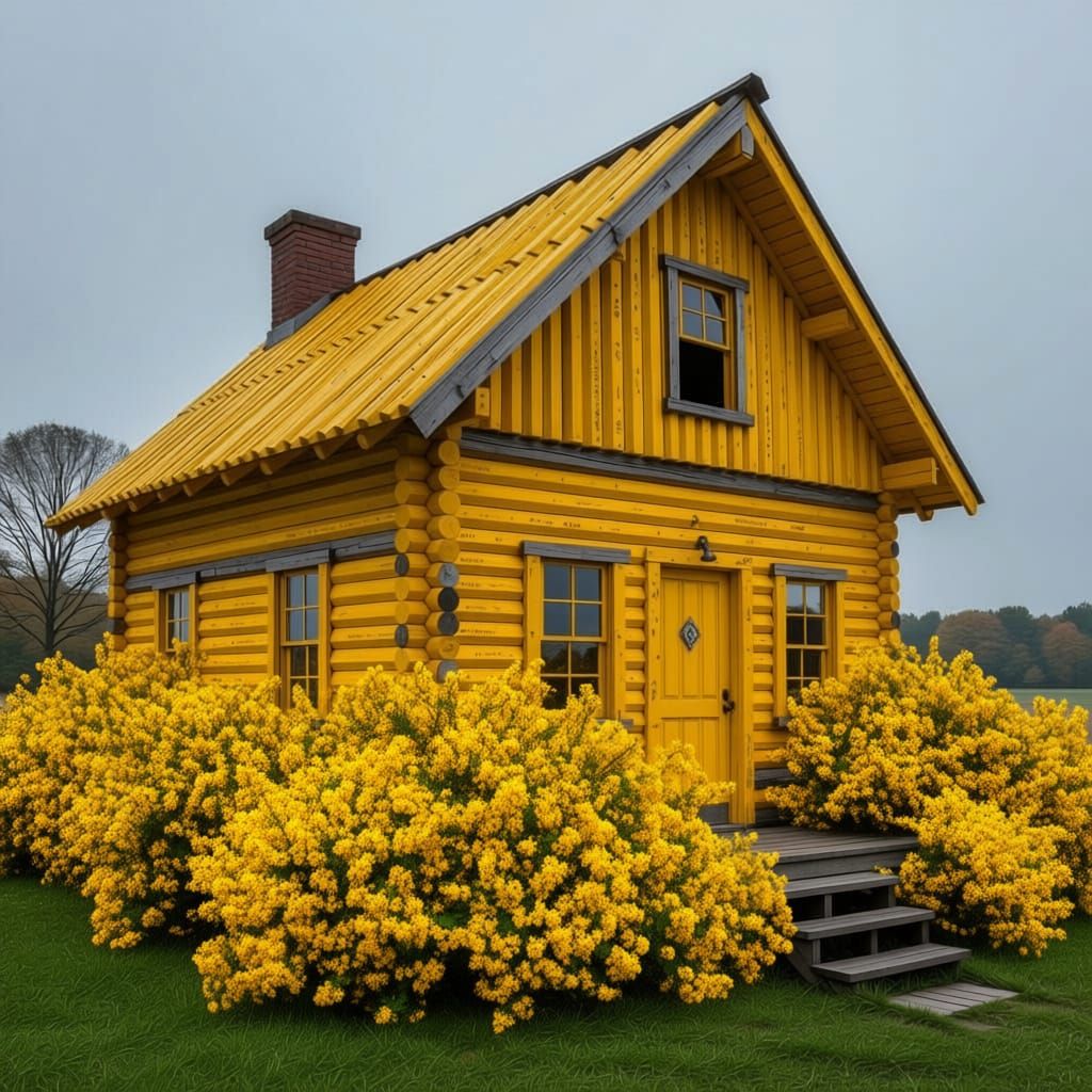 Log Cabin Built From Pencils In Graffiti Art Style