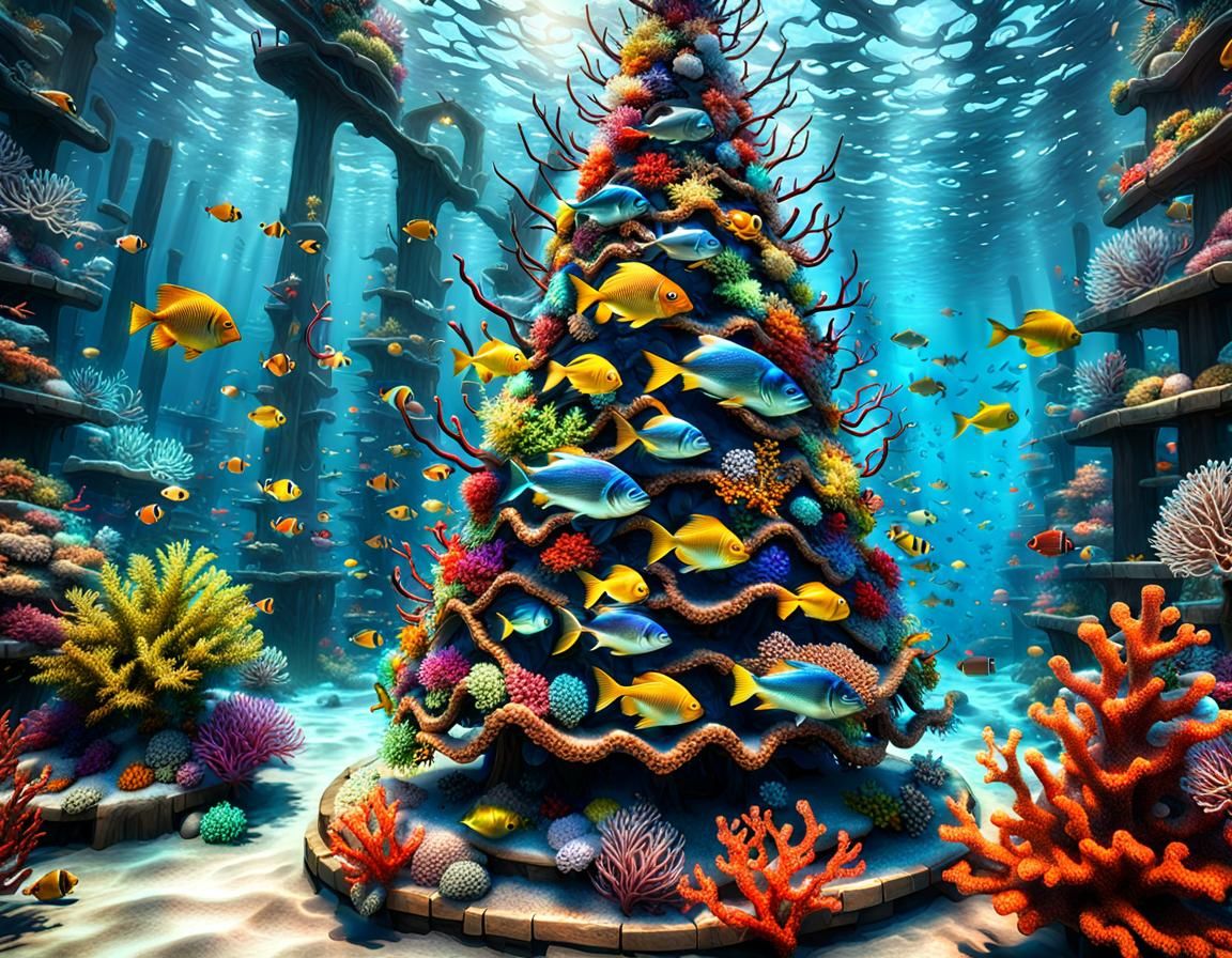 Ethereal Underwater Christmas Tree in Vibrant HDR