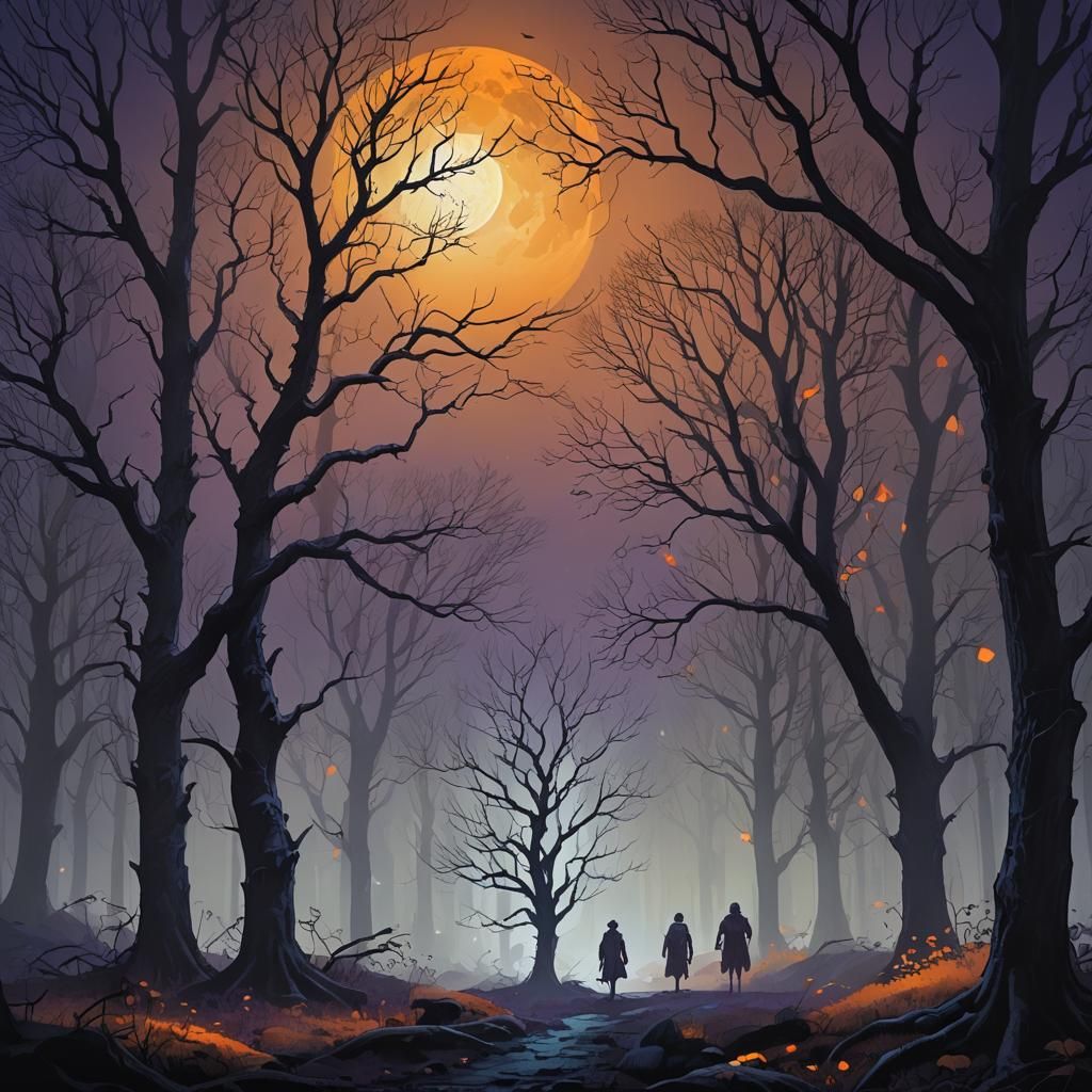 Mystical Moonlit Forest Scene in Dark Fantasy Style