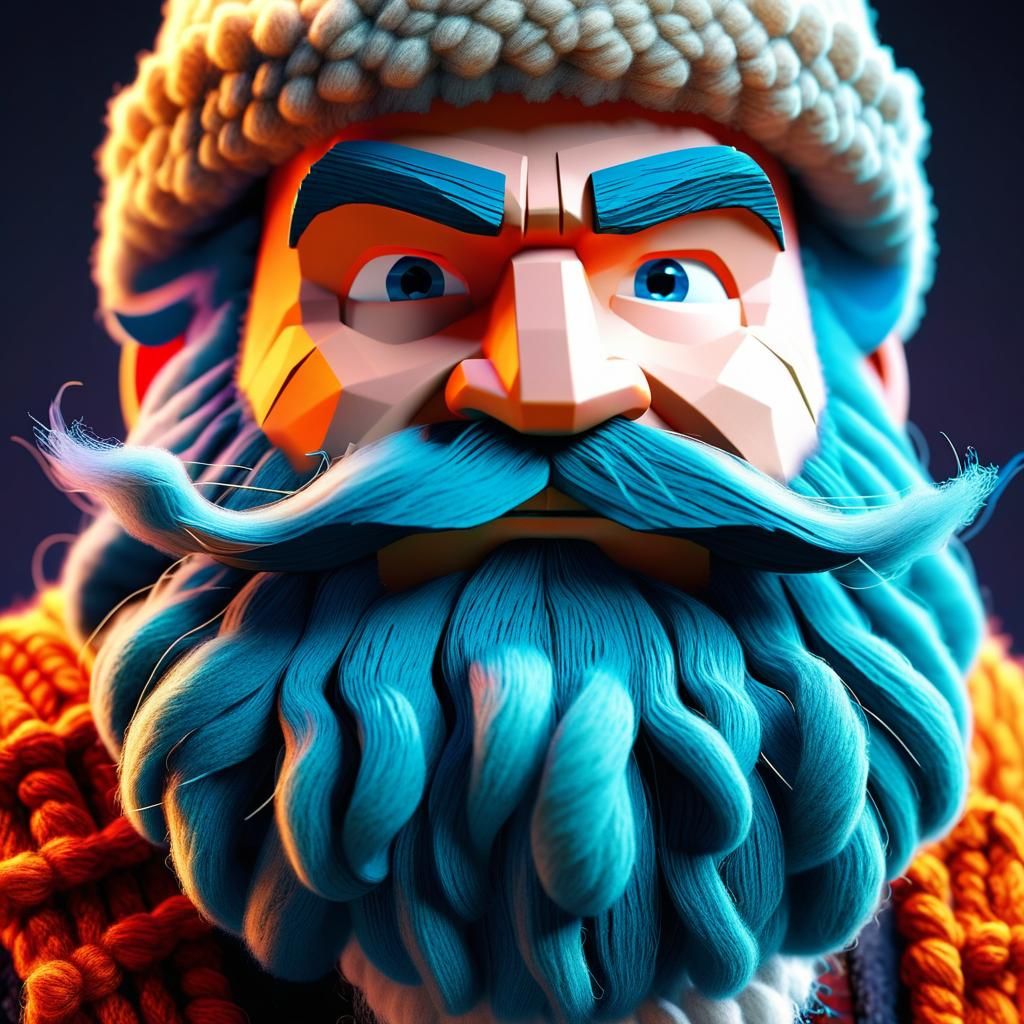 Low-Poly Digital Masterpiece of a Dwarf with a Wooly Beard