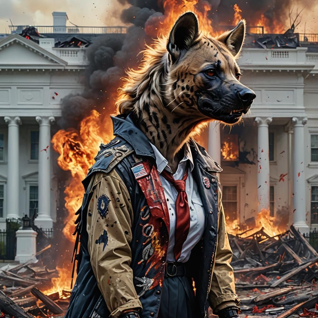 A Hyperrealistic Depiction of a Female Hyena in Presidential...