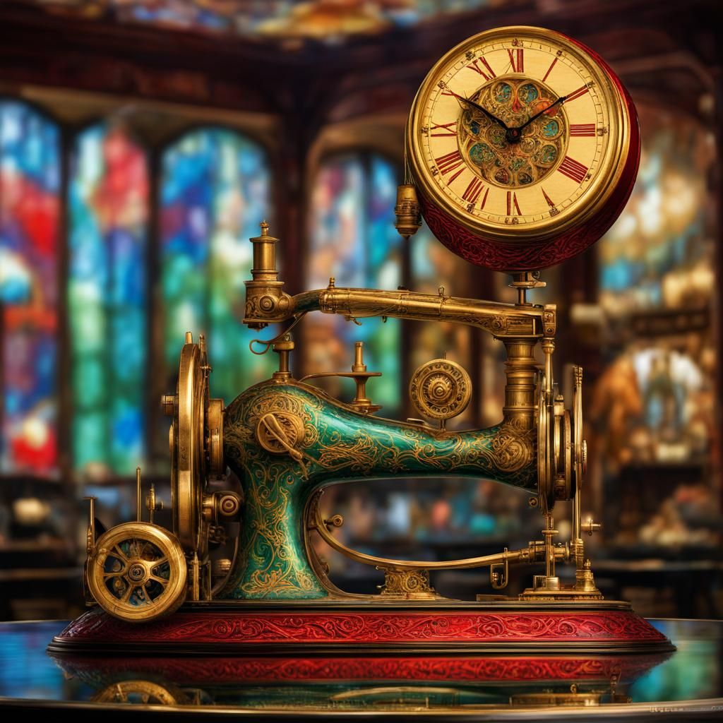 Surreal Clock Tower Steampunk Masterpiece in Vibrant Hyper-R...