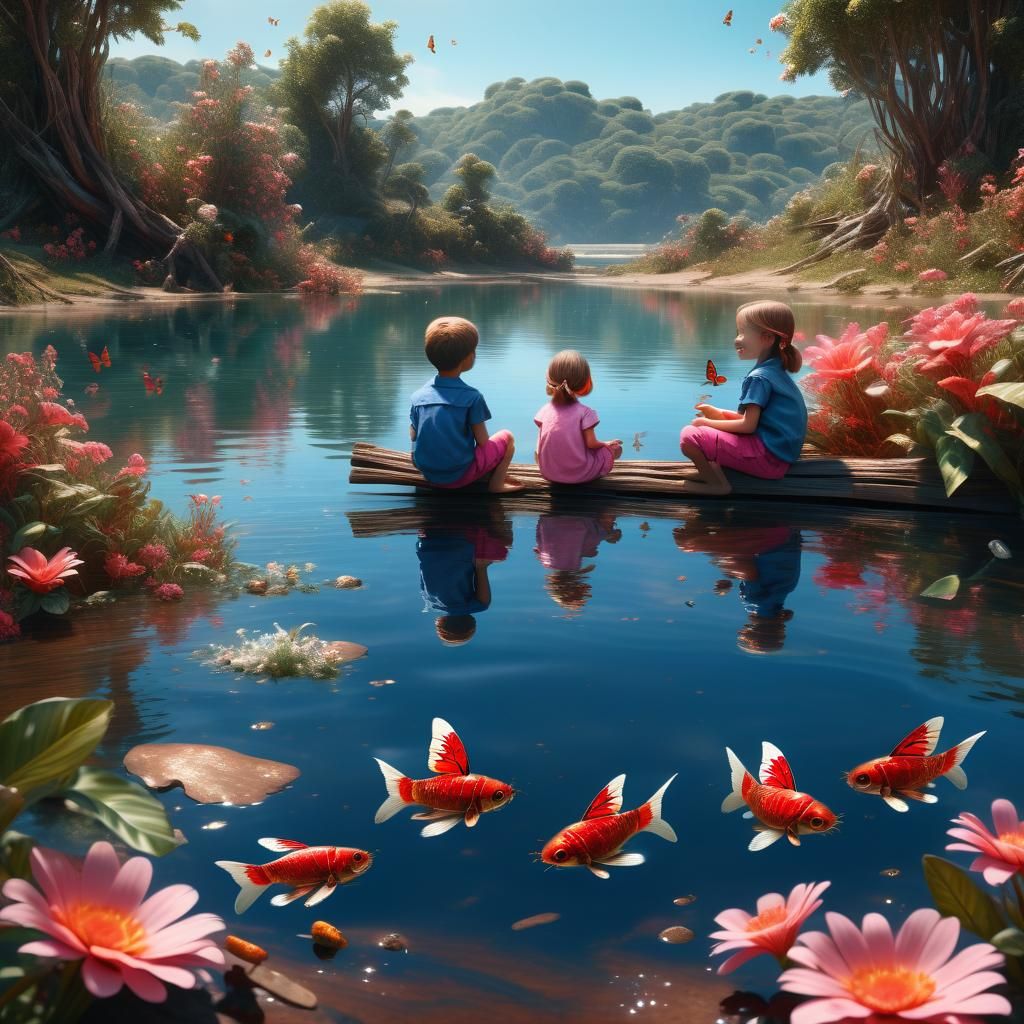 Whimsical Water's Edge Wonderland in Vibrant Fantasy Style
