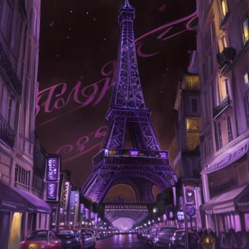 Eiffel Tower Glows with Amorous Splendor in Rich Purple