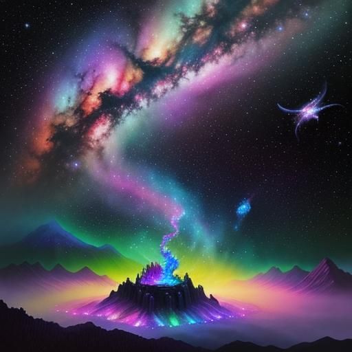 Ethereal Dance Scene in a Cosmic Roger Dean-Style Poster