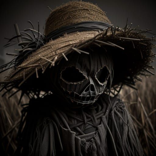 Eerie Straw Scarecrow: A Dark Abstract Sculpture