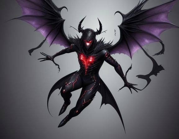 Male Figure in a Demon Suit with Wings Soars Through the Air