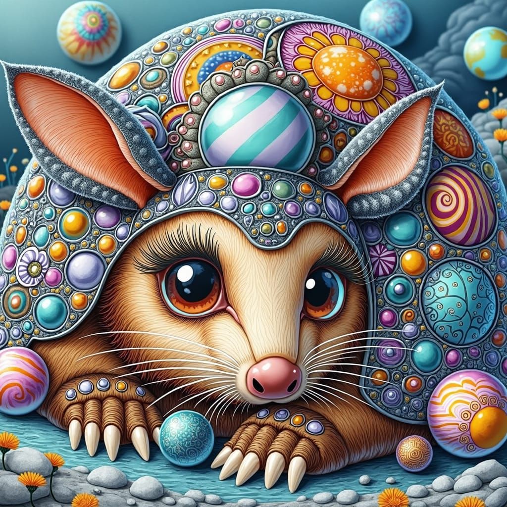 Sunlit Armadillo in Texas Wildflowers