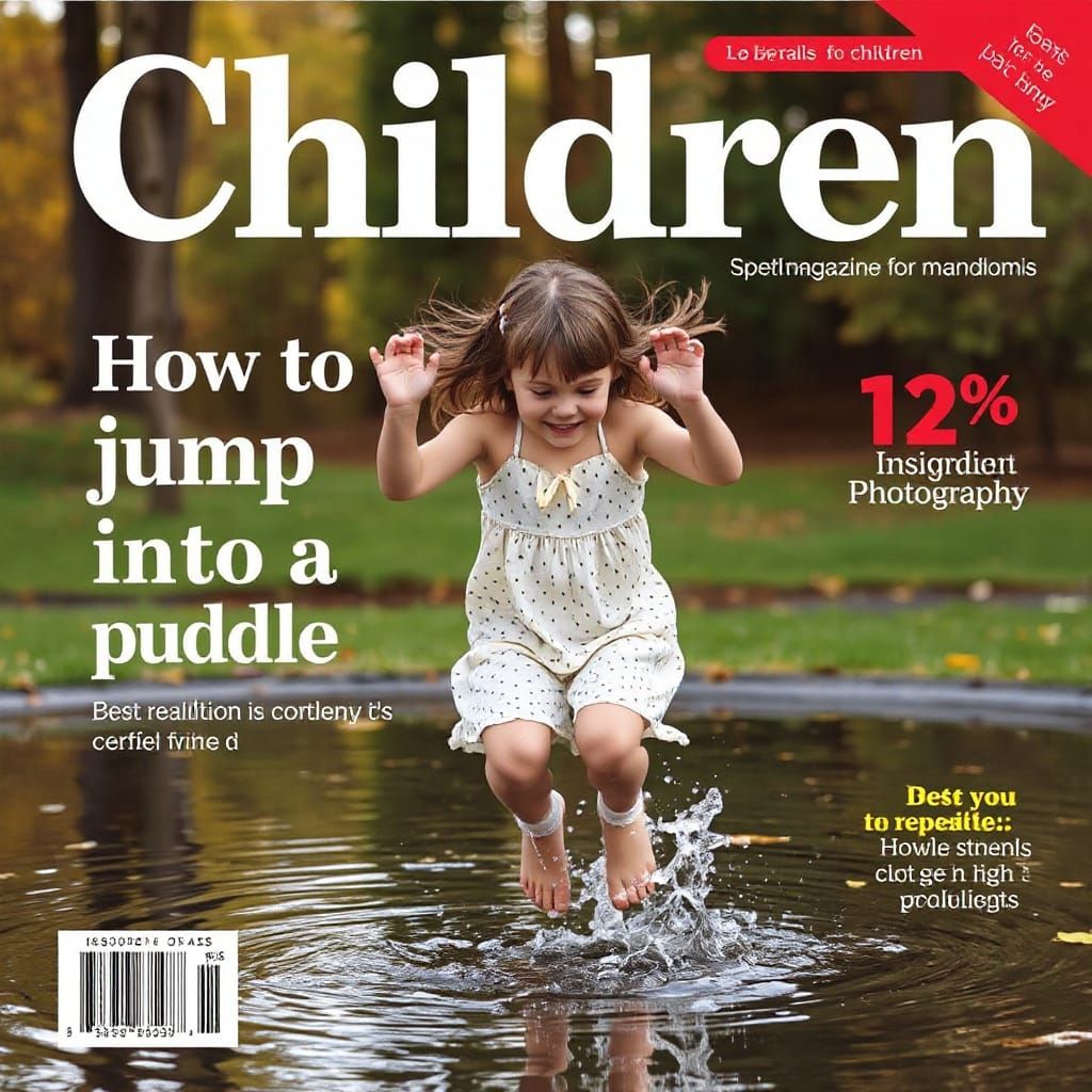Magazine Cover: Girl Jumping in a Puddle