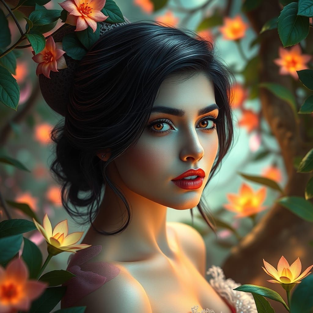 Whimsical Fantasy Portrait in Dreamlike Setting