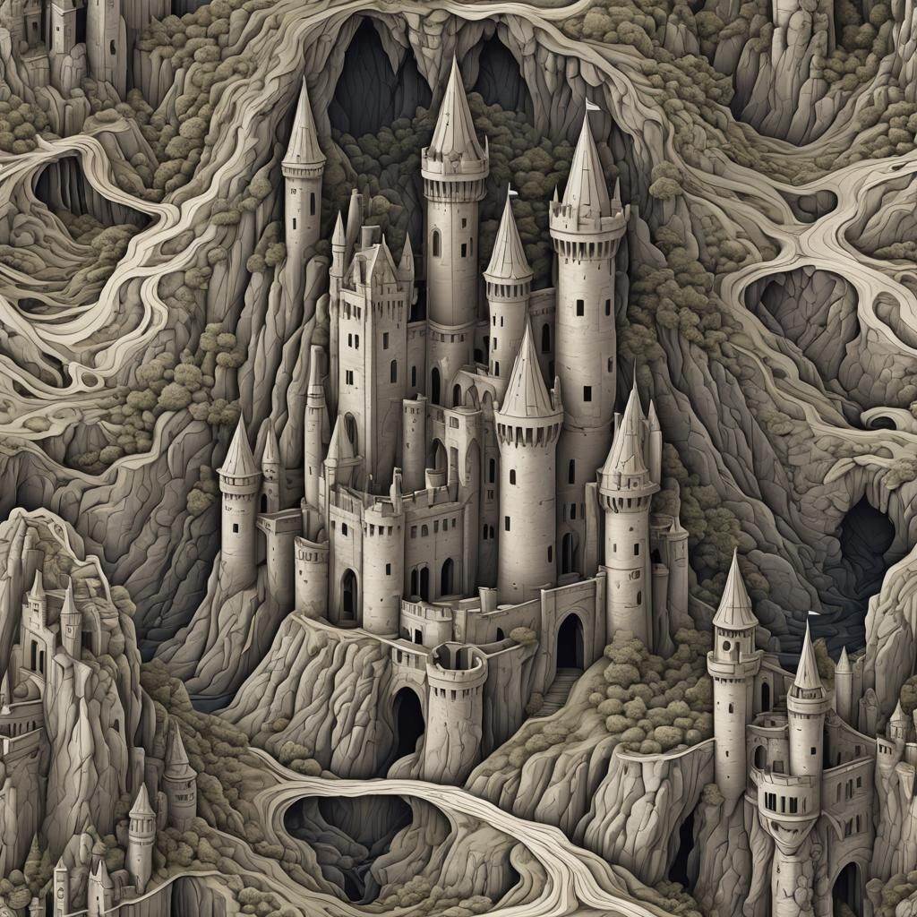 Ethereal Highlands Castle in Abstract Fractal Style