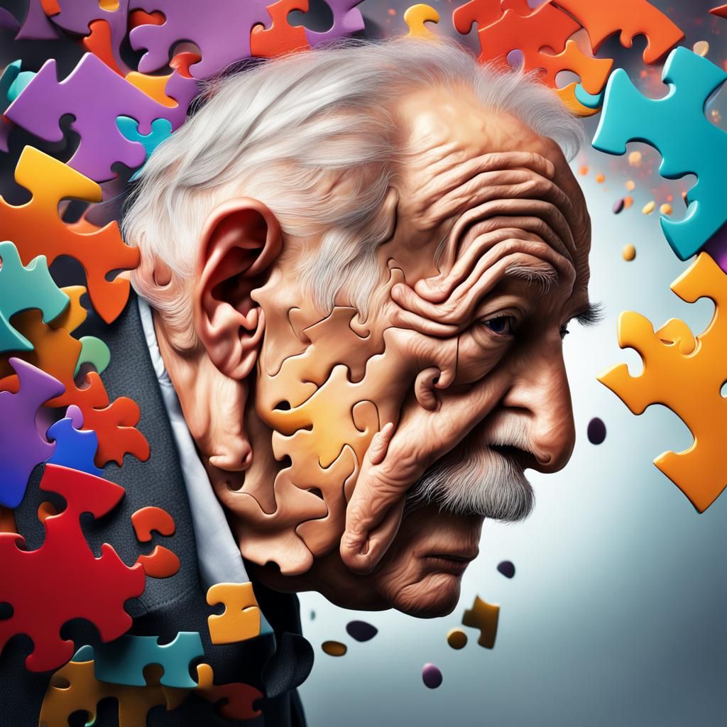 Old Man's Fragmented Mind in Hyperrealistic, Vibrant Detail