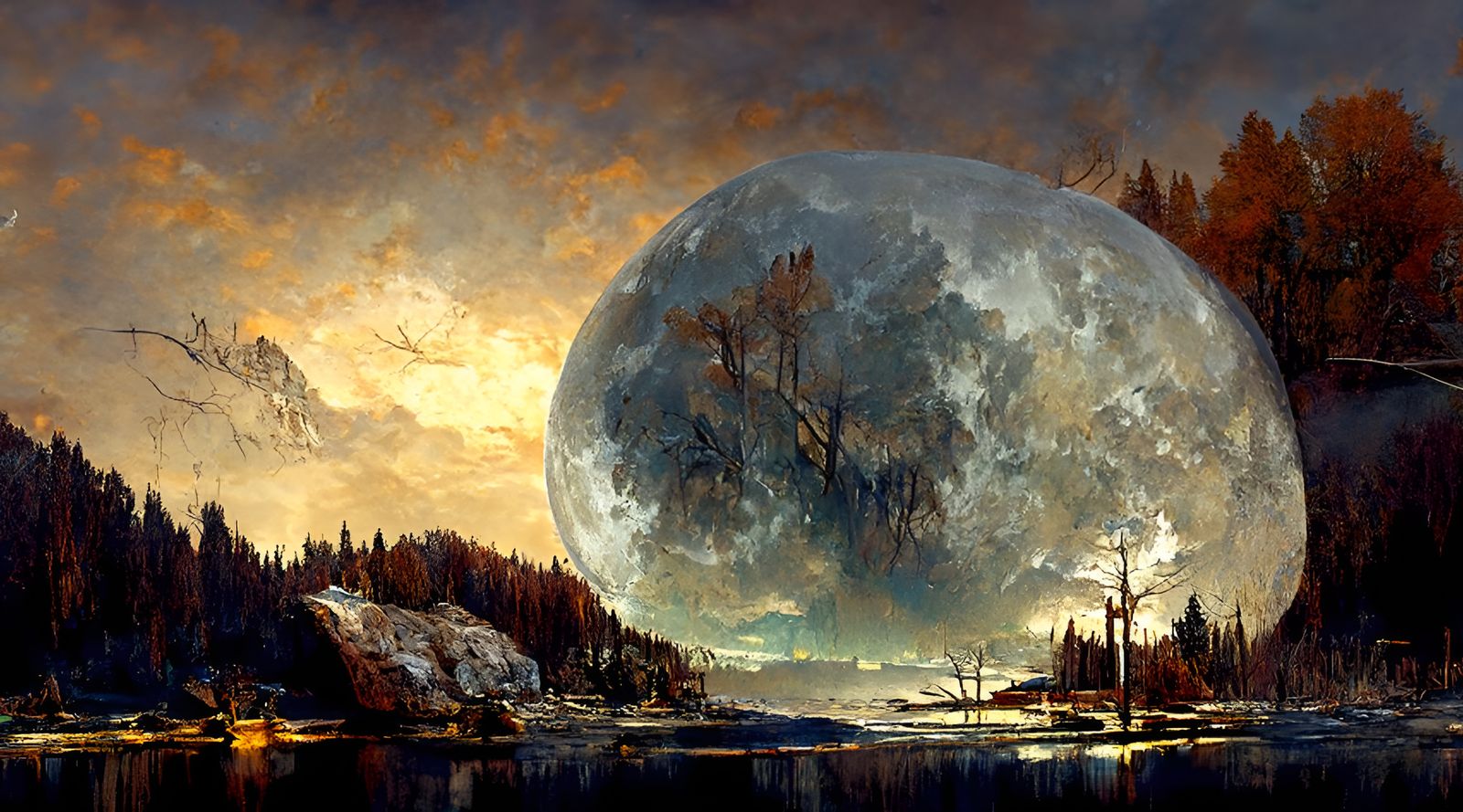 Luminous Moonlit Lake Scene in Hyperrealistic Detail