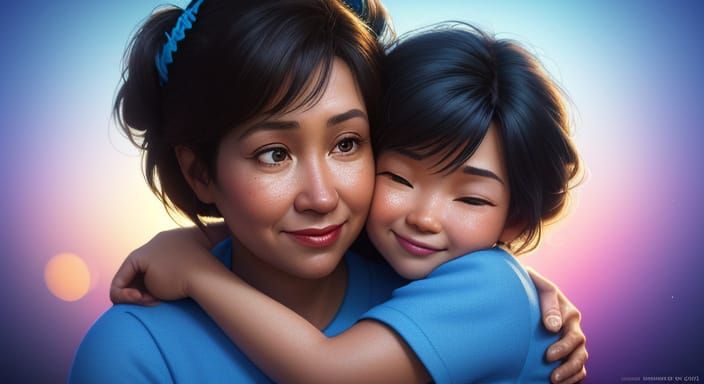 Pixar Style: Child's Loving Embrace with Mother