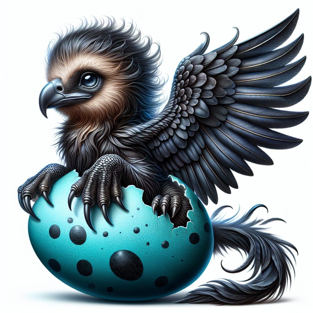 an adorable baby griffin with feathers reminiscent of ebony ...