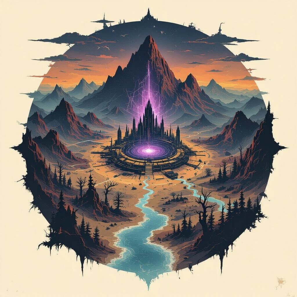 Dark Fantasy World Map Illustration in Antique Atlas Style