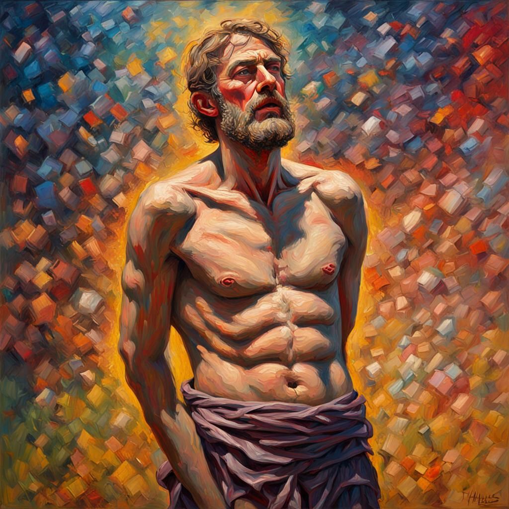 Neo-Impressionist Portrait of a Martyr in Exquisite Detail