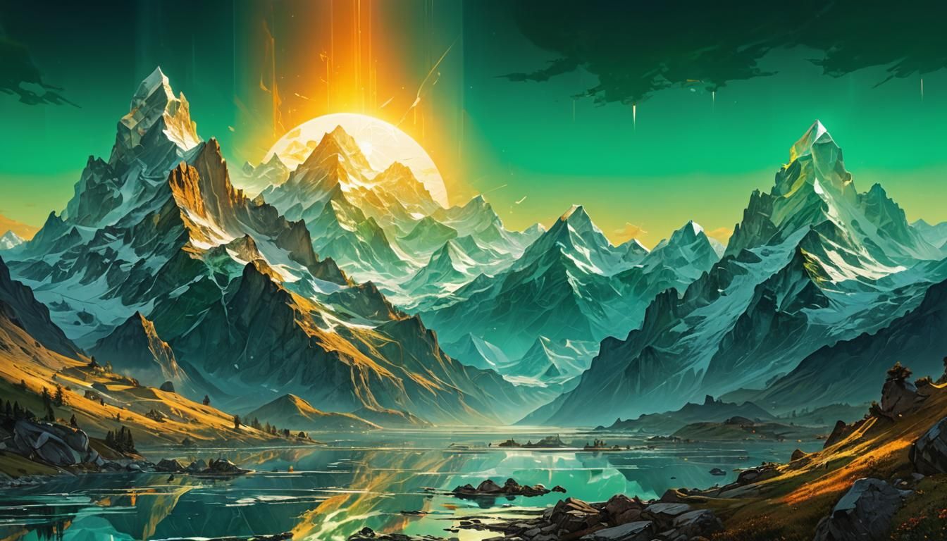 Ethereal Crystal Mountains in Iridescent Landscape