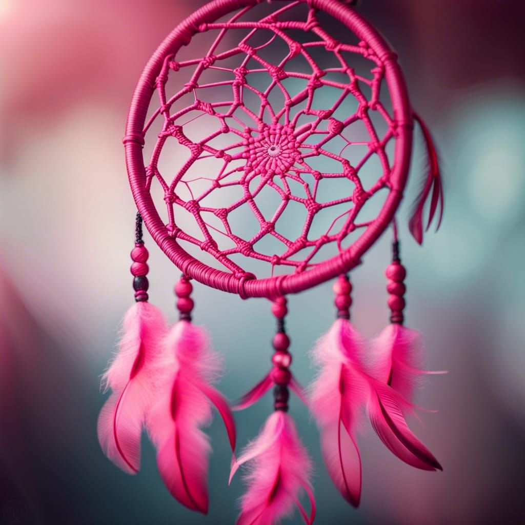 Ethereal Pink Dreamcatcher in Hyperrealistic Detail