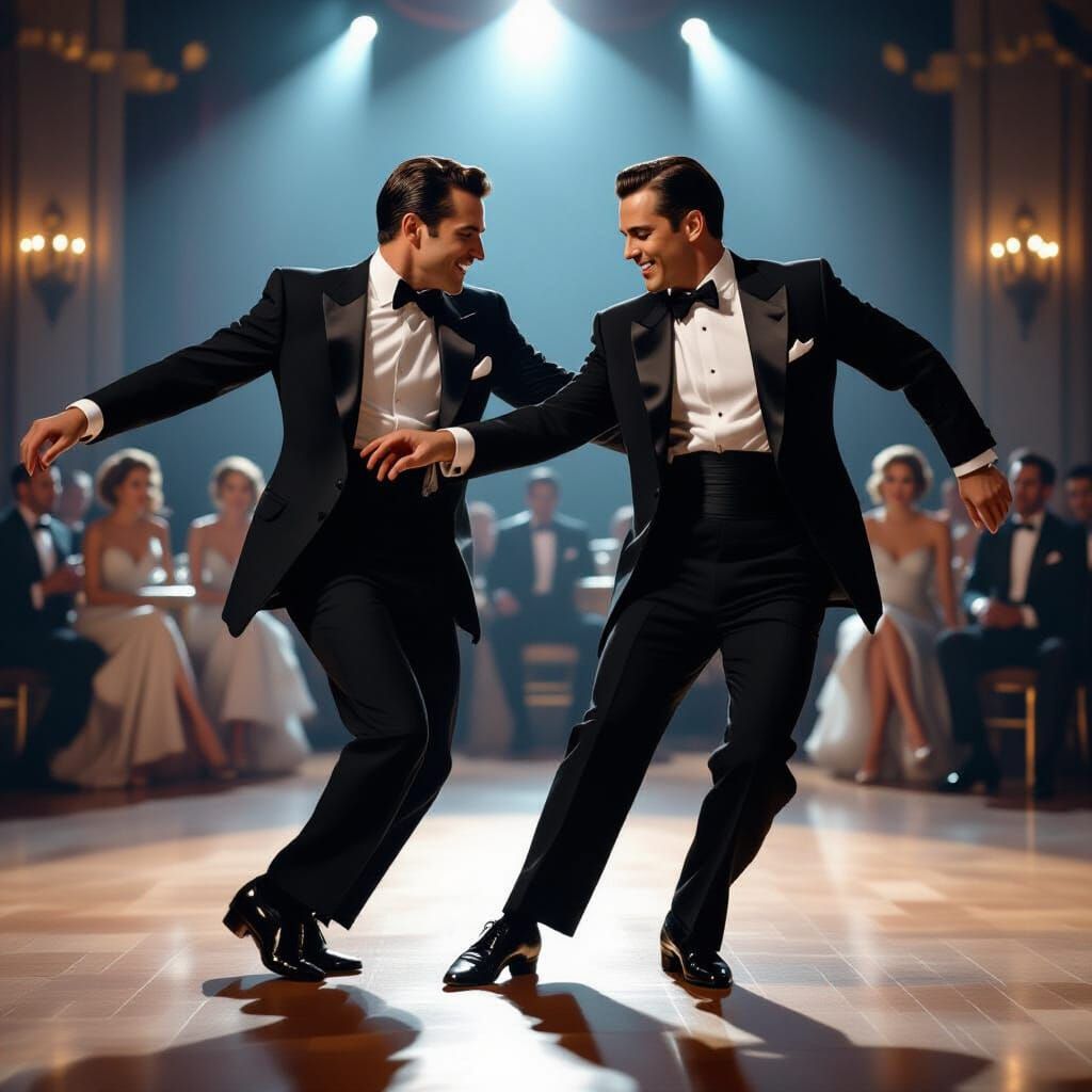 Stylish Men Dancing in 1950s Old Hollywood Cinema Style