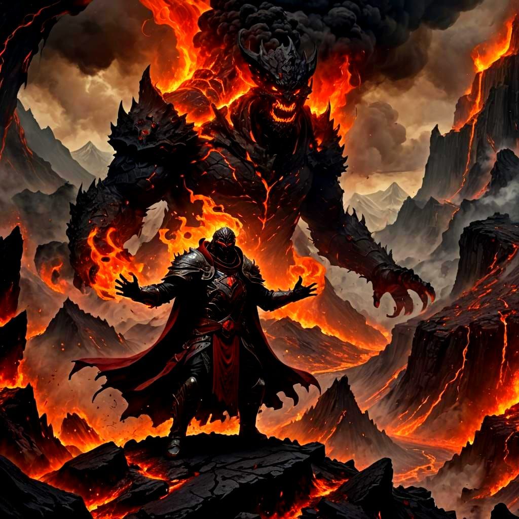 Fire Genasi Sorcerer Amidst Volcanic Eruption