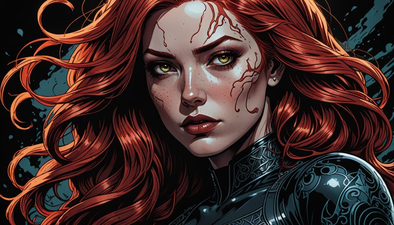 Redhead Woman Posing in Comic Book Illustration Style