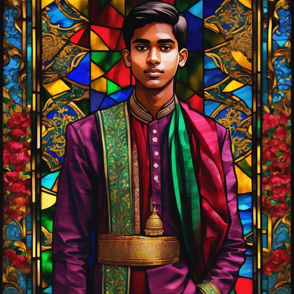 Young Bangladeshi Teen in Richly Colored Stained Glass