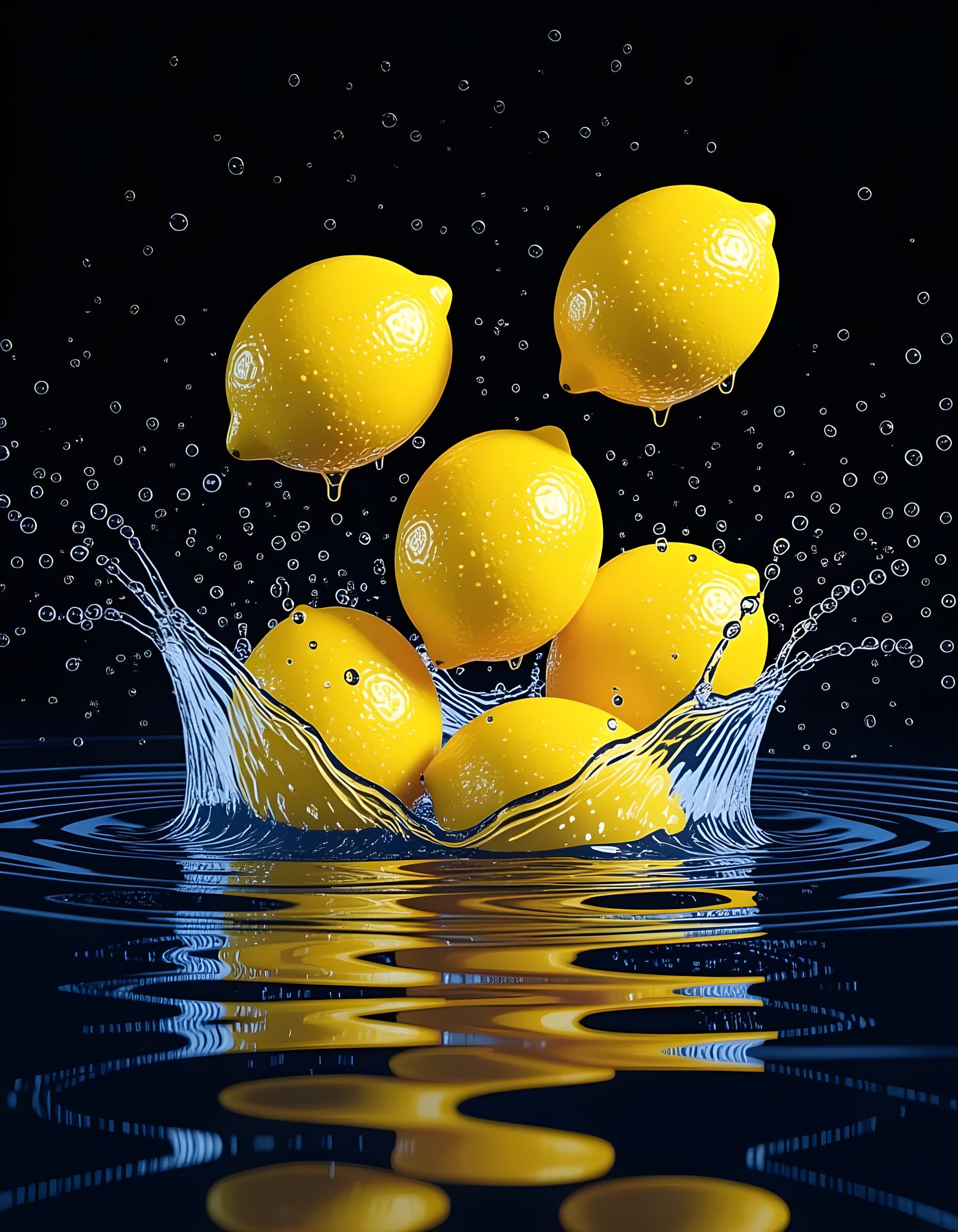 Lemons Falling into Water Illustration