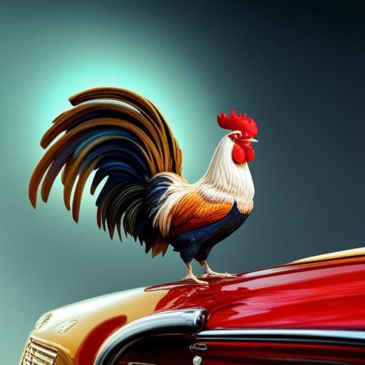 Hyperrealistic Rooster in a Luxurious Cadillac