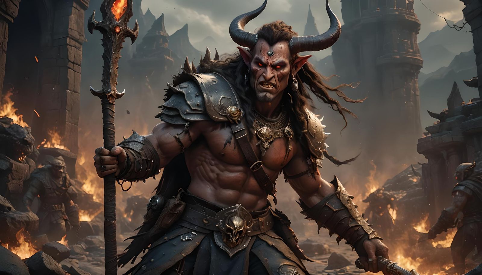 Tiefling Barbarian King in Dark Hellish Realm