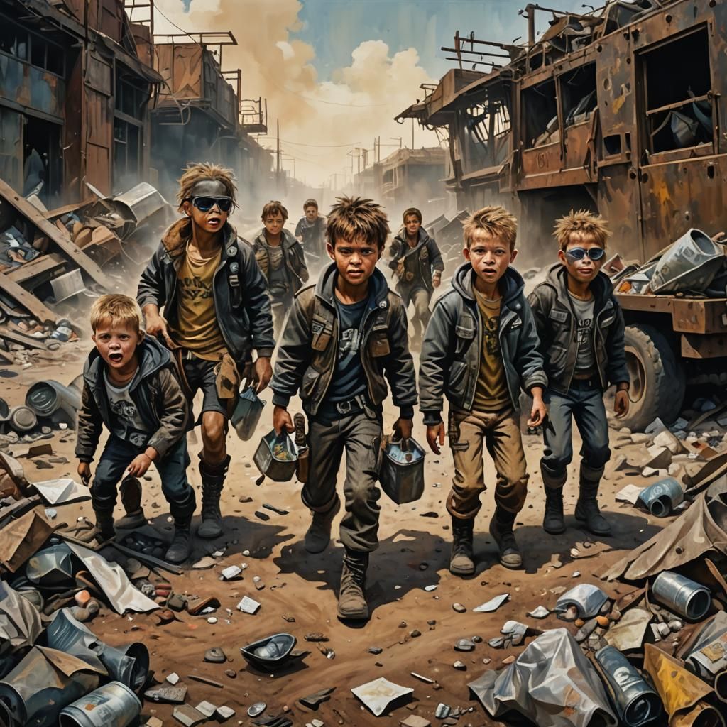 Post Apocalyptic Kids Playing in the Ruins
