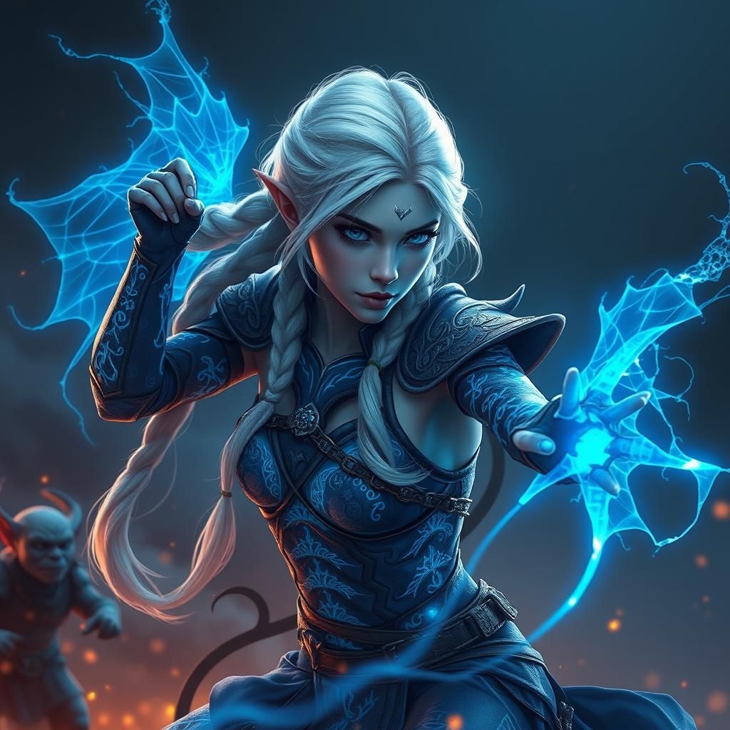 Ethereal Elf Warrior in Azure Spider Web Armor