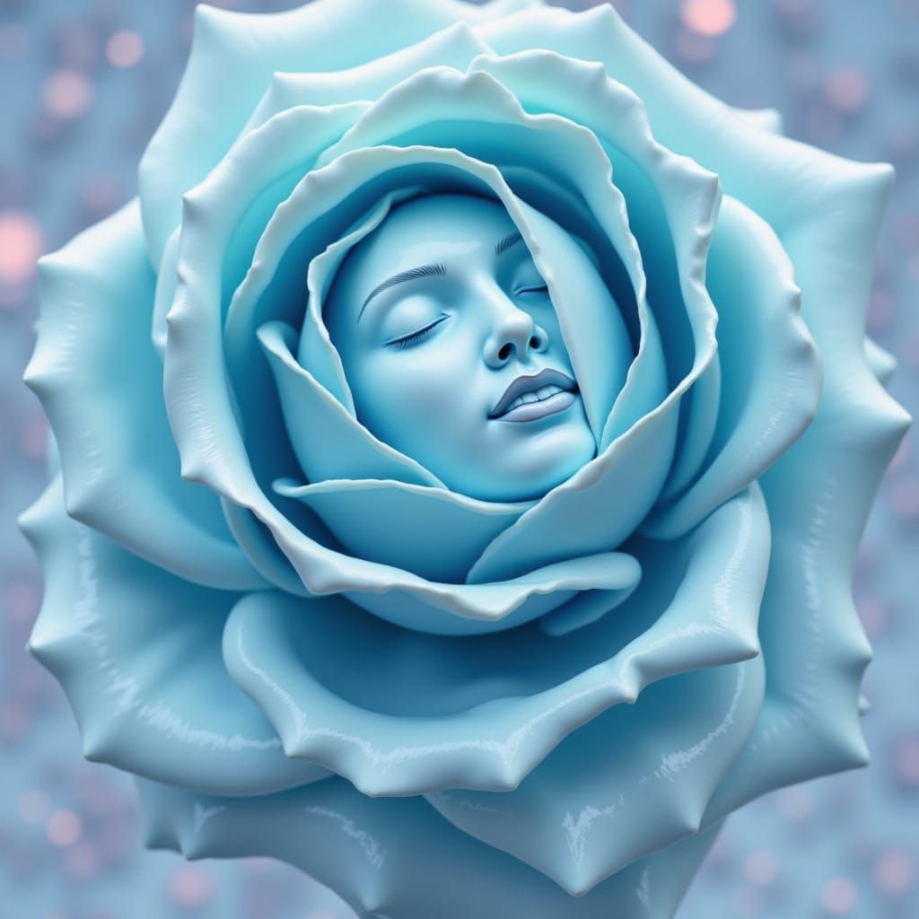 Tiffany Blue Rose Sculpture with Serene Face