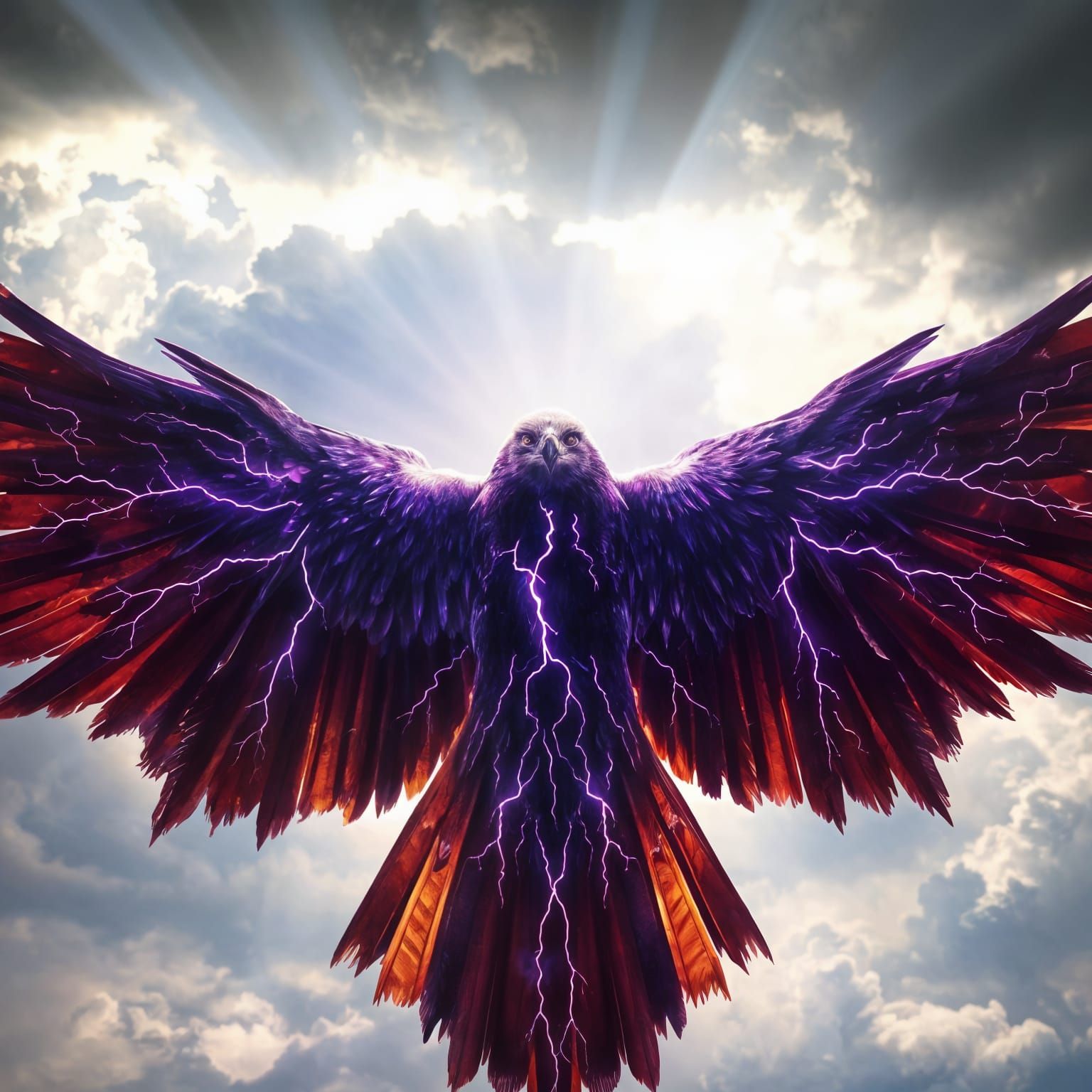 Divine Falcon Made of Lightning Emerges From Storm