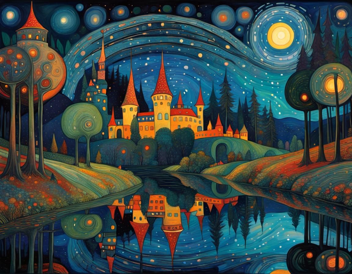 Whimsical Castle Train Amidst Enchanted Forest Under Cosmos...