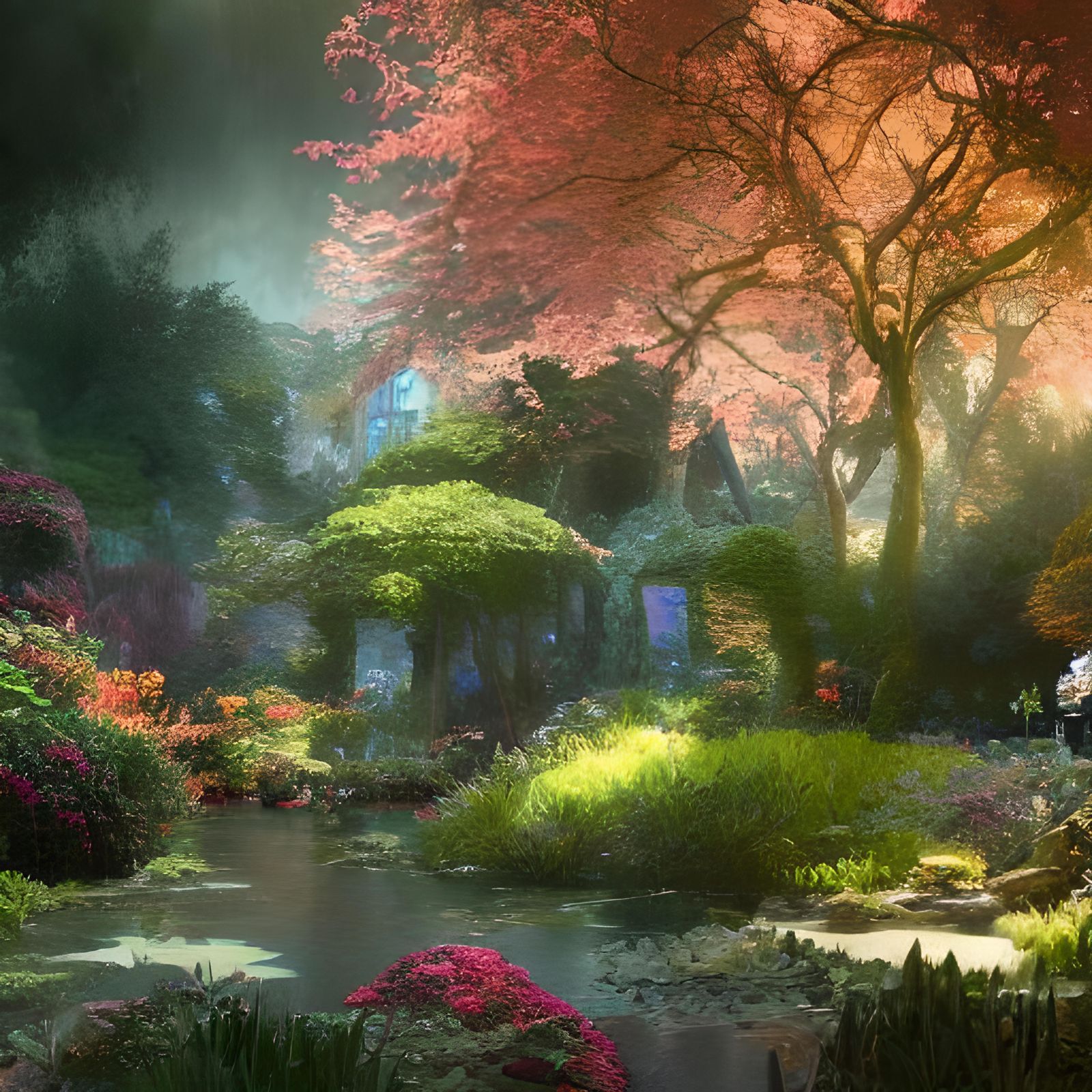 Enchanting Botanical Garden in Bavaria: Kinkade Style