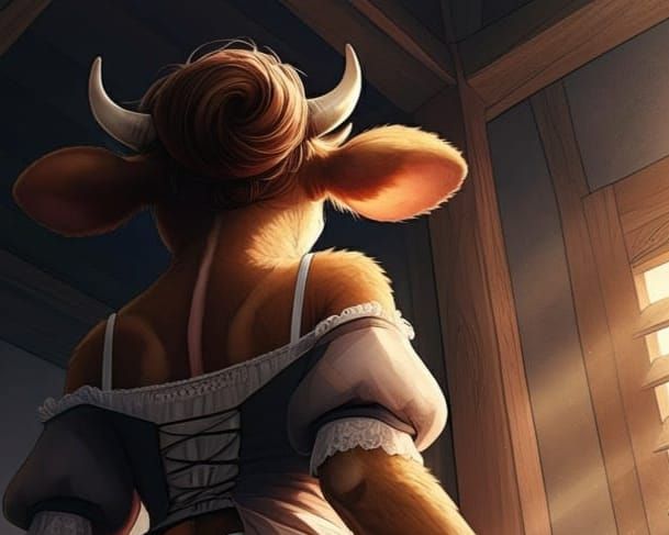 Medieval Cow Maiden in Dark Fantasy Bedchamber